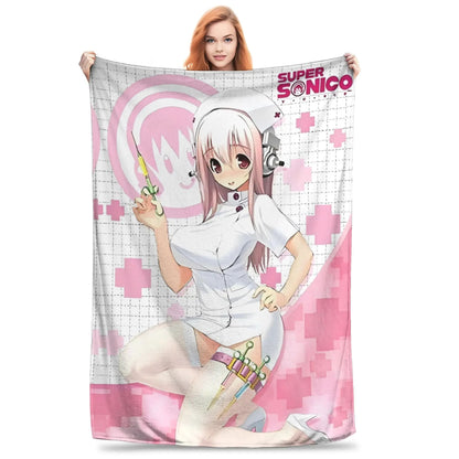 Cobertor de flanela Anime Super Sonico Garota Enfermeira Bonita para Decoração de AC de Verão, Macio e Quente, Colcha, decoração para casa