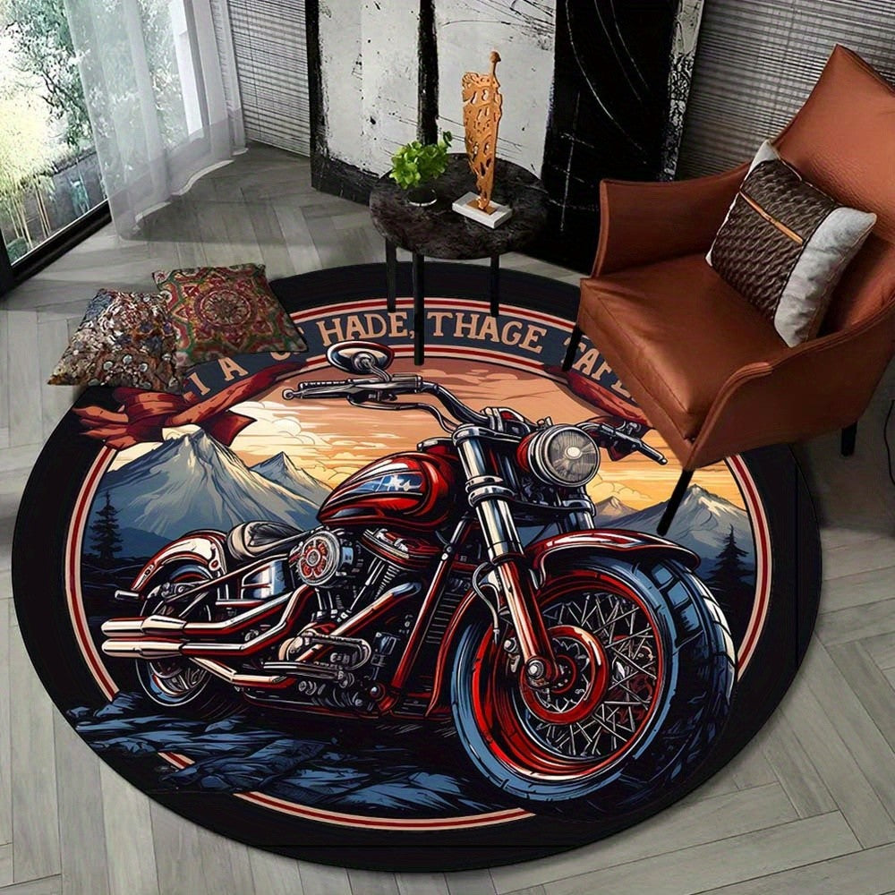 Classic motorcycle mountain sunsetround rugcrystal velvet floor mat biker style art homedecor anti slip carpet livingroombedroom