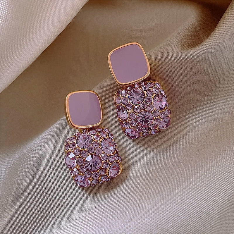 Novos Brincos Femininos Geométricos de Cristal Brilhante Roxo Vintage Contratados Doces Adoráveis Finos Brincos Pendentes Joias