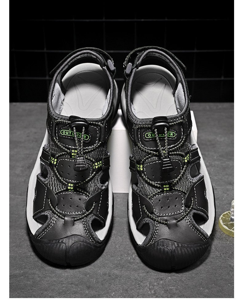 Summer Men's Sandals Classic Genuine Leather Sandals Fashion Outdoor Hiking Shoes Light  Breathable Non-slip Sneakers 38-48