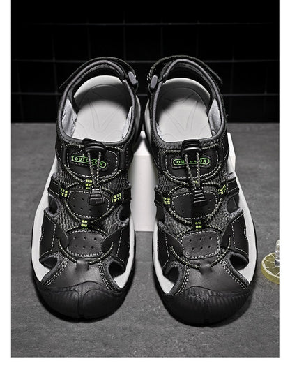 Summer Men's Sandals Classic Genuine Leather Sandals Fashion Outdoor Hiking Shoes Light  Breathable Non-slip Sneakers 38-48