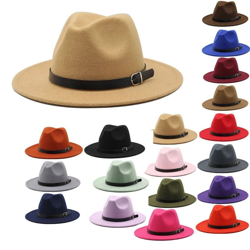 Men's fedora hat Men's and women's universal solid color fedora hat Women's 21 color wide brim jazz hat Autumn and winter Britis