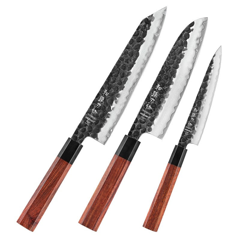 Conjunto de Facas de Cozinha HEZHEN 1-3PC Chef Utilitária Santoku Profissional Aço Revestido Japonês para Carne Faca de Cozinha Madeira Vermelha