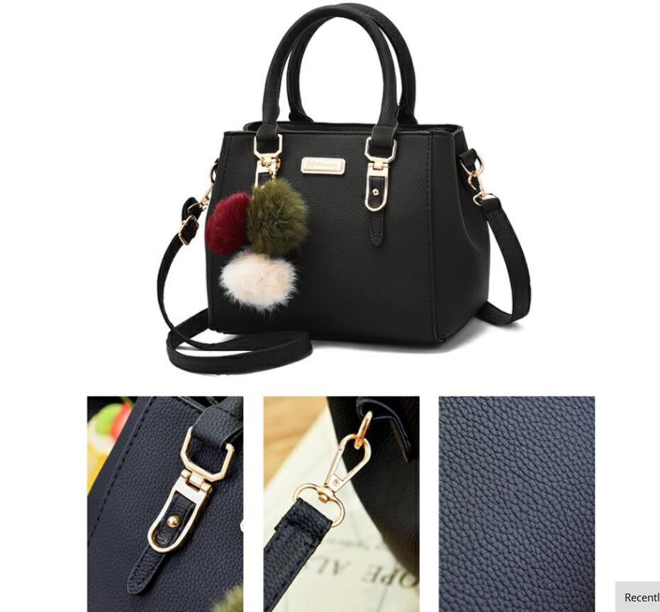 Fashion Women Hairball Shopper Totes Solid Color PU Leather Large Capacity Handbag Ladies Luxury Designer Crossbody Shoulder Bag