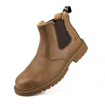 Sapatos de Segurança Impermeáveis Masculinos com Biqueira de Aço Botas de Couro Calçado Masculino Sapatos de Trabalho Indestrutíveis para Construção Marrom