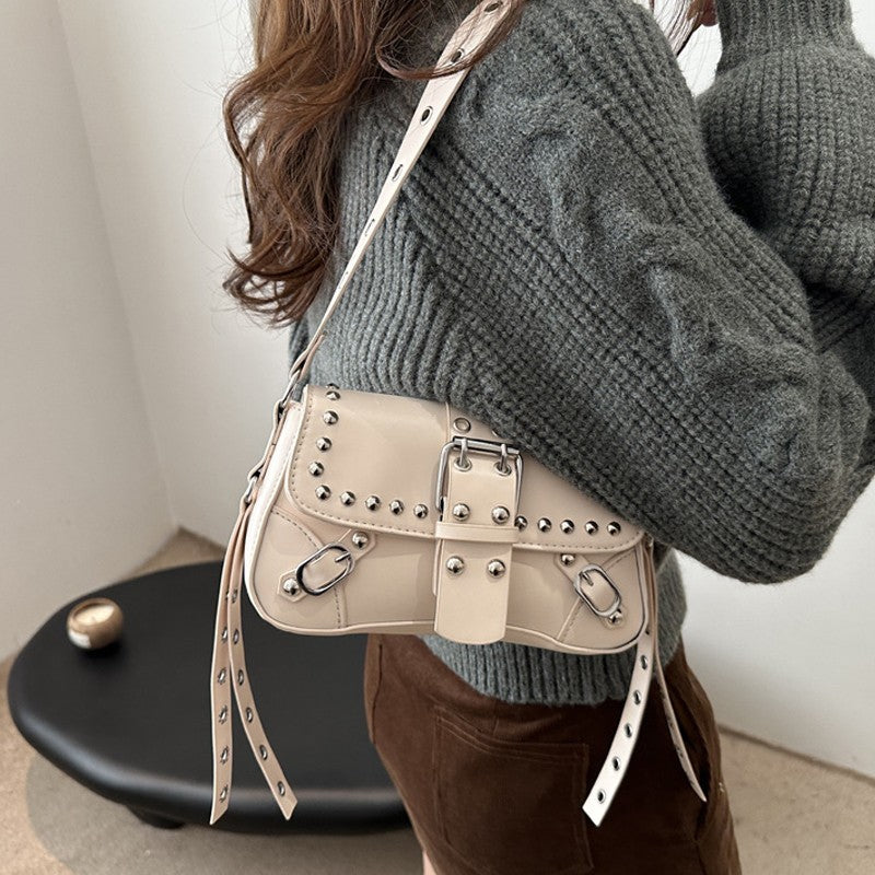 Shoulder Bag for Women Punk Style Purse PU Leather Rock Fashion Handbags with Rivet Small Trendy Armpit Purse