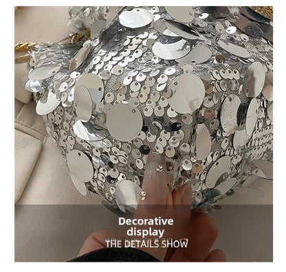 Sequin Chain Women's Portable Bucket Shoulder Bags Retro Ladies Dinner Party Clutch Purse Luxury Design Female Crossbody Bag