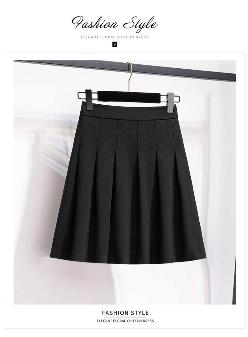 150Kg Plus Size Women's Autumn Loose Pleated A-Line Skirt 4XL 5XL 6XL 7XL 8XL 9XL Solid Elastic Waist Skirt Black