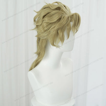 Peruca de Cosplay do Anime Dio Brando 40cm Masculina Curta Dourada Resistente ao Calor Cabelo Sintético