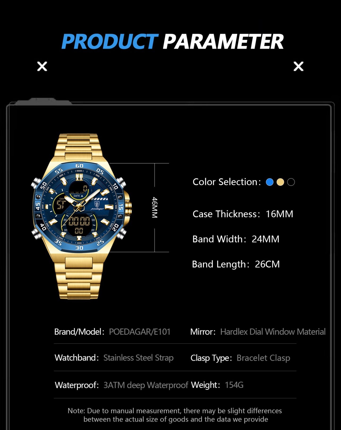 POEDAGAR Top Sport Men Clock LED Luminous Waterproof Week Date Man Watch Electronic Stainless Steel Fashion Quartz Men's Watches