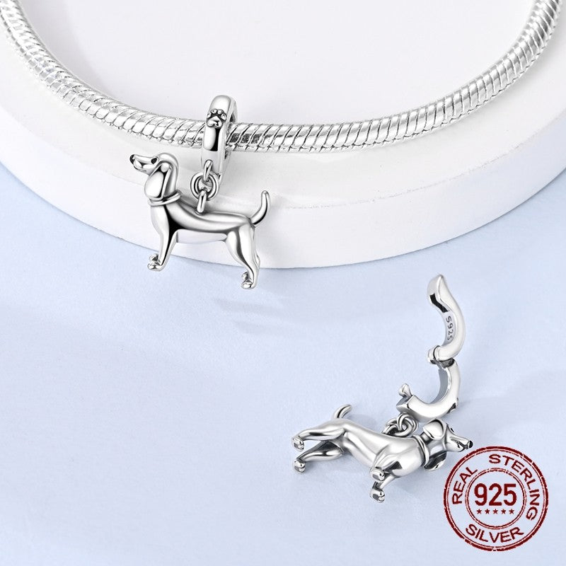 925 Sterling Silver Dog Charms French Bulldog Poodle German Shepherd Beagle Dachshund Pendants Fit Bracelets DIYJewelry Gift