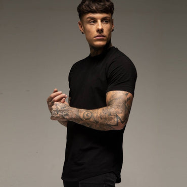 Plain Summer Workout Gym T-Shirt Mens Cotton Short Sleeves T Shirt Casual Tee Tops O-neck Streetwear Fashion Sports Clothing