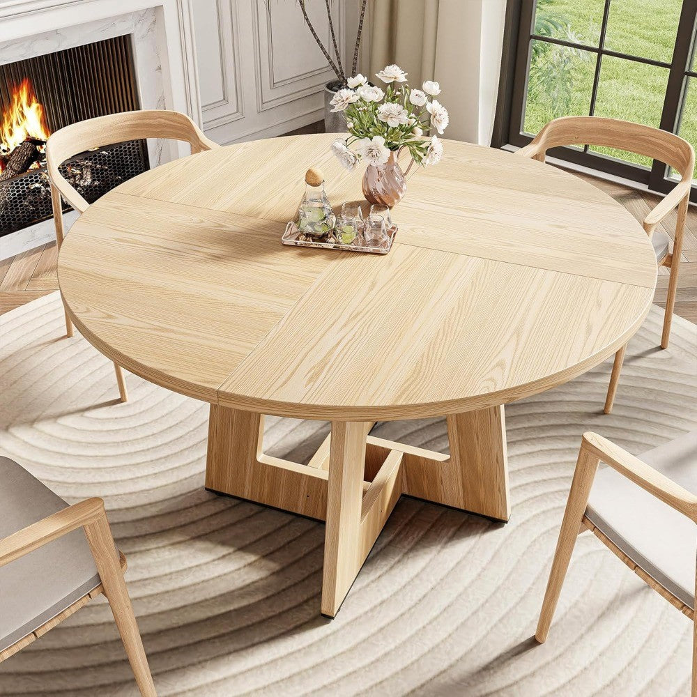 Dining Table for 4, 47 Inch Farmhouse Kitchen Table with Pedestal Base, Rustic Wooded Dinner Table for Dining Room Kitchen