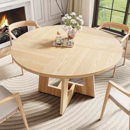 Dining Table for 4, 47 Inch Farmhouse Kitchen Table with Pedestal Base, Rustic Wooded Dinner Table for Dining Room Kitchen