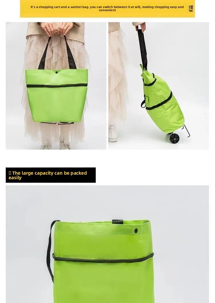 Shopping Bag with Wheels Foldable Hand Pull Extendable Vegetable Buying Car Casual Polyester Fiber Home Use Logo Addable
