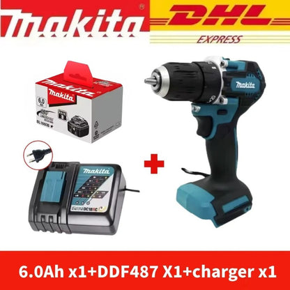 Parafusadeira/Furadeira de Impacto sem fio Makita DDF487 18V, Velocidade Variável, Motor Brushless, Ferramentas Elétricas