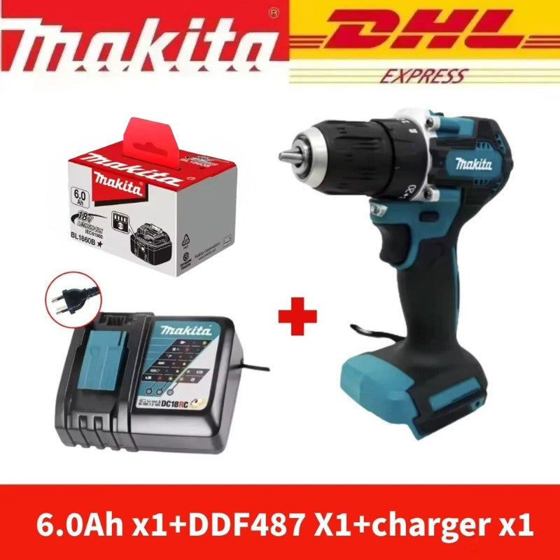 ?Makita DDF487 Parafusadeira 18V Furadeira de Impacto Sem Fio Elétrica Velocidade Variável Motor Brushless Ferramentas Elétricas Furadeira de Impacto