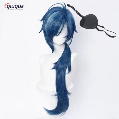 High Quality Game Impact Kaeya Cosplay Wig 80cm Long Ink Blue Heat Resistant Synthetic Hair Anime Cosplay Wigs + Wig Cap