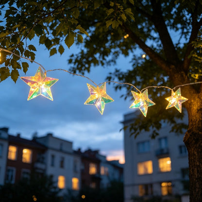 Iridescent 3D Prism Star LED String Lights, Battery Powered Fairy Lights for Indoor Bedroom, Wedding, Window & Home Party Decor