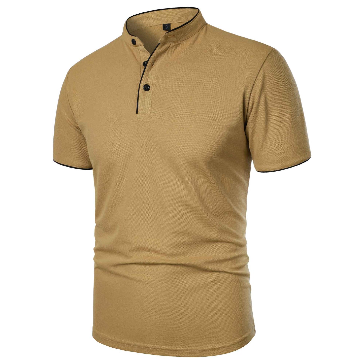 Men's short-sleeved stand-up collar top casual fashion daily solid color short-sleeved stand-up collar T-shirt casual top