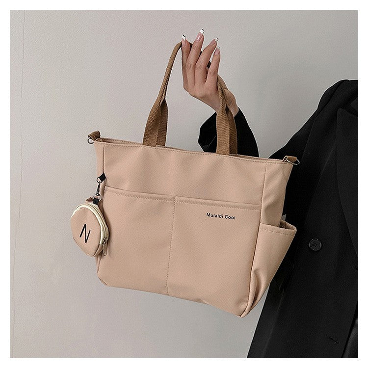 Minimalist Nylon Tote Bag, Oxford Waterproof Handbag Shoulder Crossbody Bag with Pocket, Effortless Style for Women Daily Errand