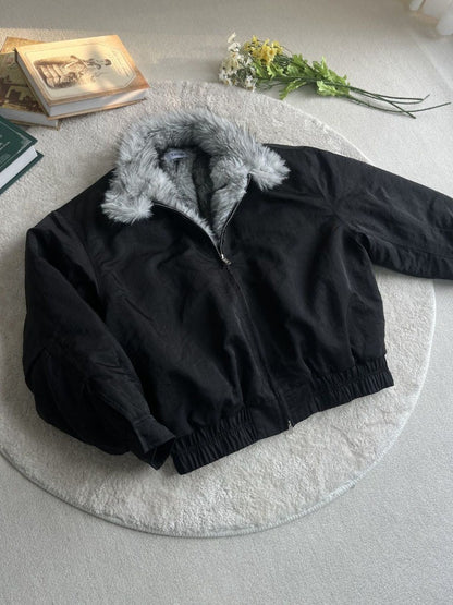 2025 Winter New Fashion Mountain Carving Imitation Wolf Fur Coat Men and Women Y2K Harajuku Hip-hop Pop Bomber Jacket Cleanfit