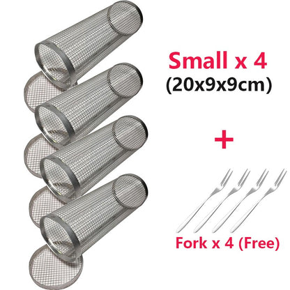 1-4pcs Rolling Grilling Basket Stainless Steel BBQ Grill Basket Mesh Portable Outdoor Camping Barbecue Rack kitchen accessories