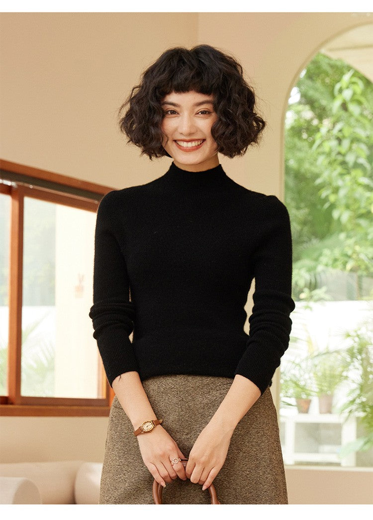 Autumn and winter new women's 100% pure cashmere semi high neck pullover sweater knitted slim fit hot selling women's top