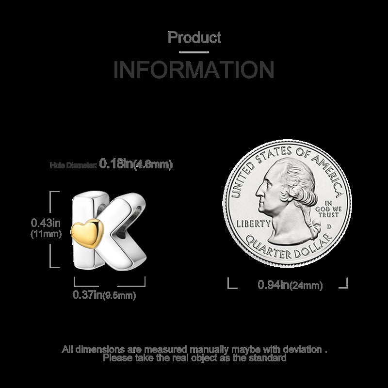 Fit Original Bangle Bracelet DIY A-Z Alphabet Charms Bead 925 Sterling Silver CZ Zircon LOVE Letter Dangle Pendant Jewelry Gift