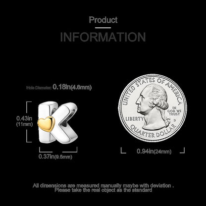 Fit Original Bangle Bracelet DIY A-Z Alphabet Charms Bead 925 Sterling Silver CZ Zircon LOVE Letter Dangle Pendant Jewelry Gift