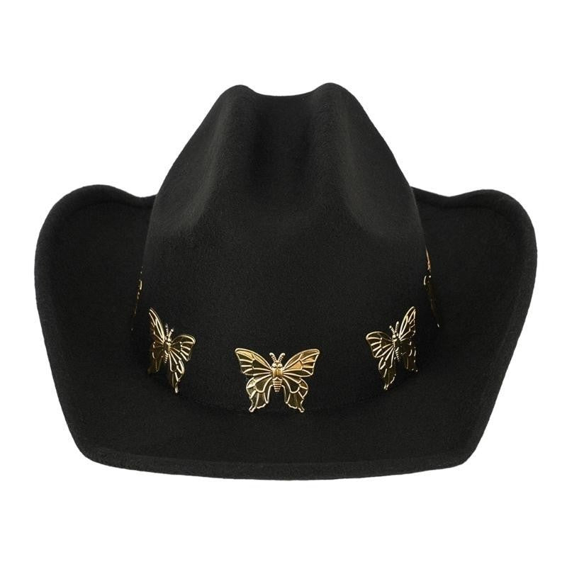 A52E Panama Hat Classical Headwear Decorative Butterly Charm Headwear Photo Props