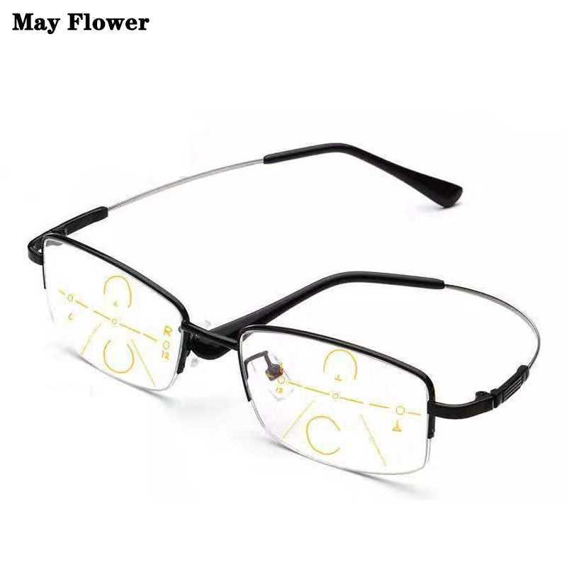 Progressive Men's Eyeglasses Frame Multifocal Reading Glasses Anti Blue Light Eyewear Near Far Sight Glasse escuadras de metal+4