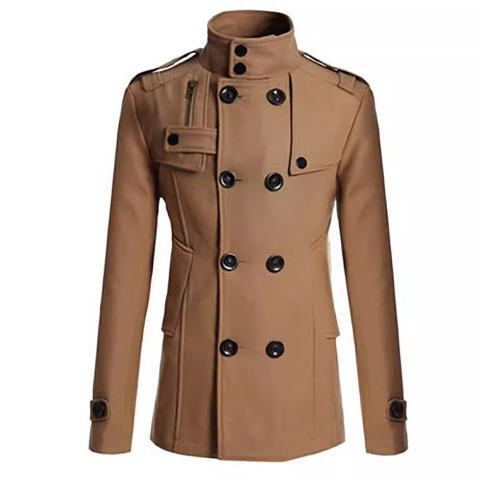 Men's Wool Blend Overcoat, Mid-Length Trench Coat Man, Autumn And Winter Mans Slim Fit Overcoat