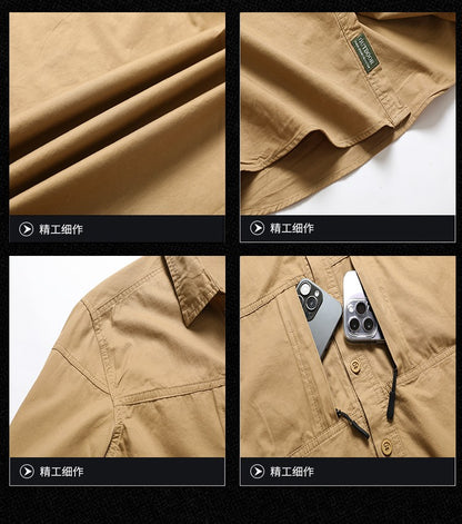 Casual Green Cargo Military Shirt Men'S Long Sleeve 2024 Spring Autumn Fashion Blouse
