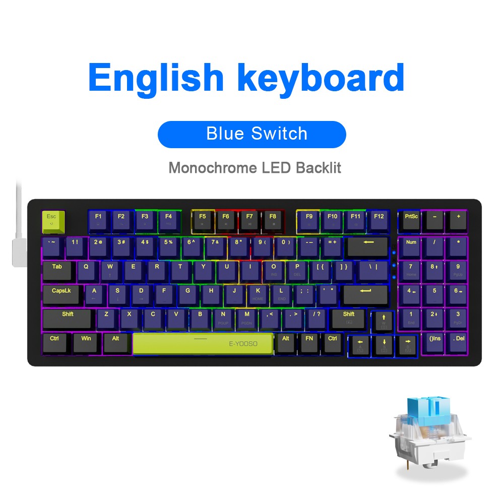 Teclado Mecânico Gamer E-YOOSO Z94 USB com Fio LED Monocromático Retroiluminado Switch Azul Vermelho 94 Teclas para Computador Laptop PC
