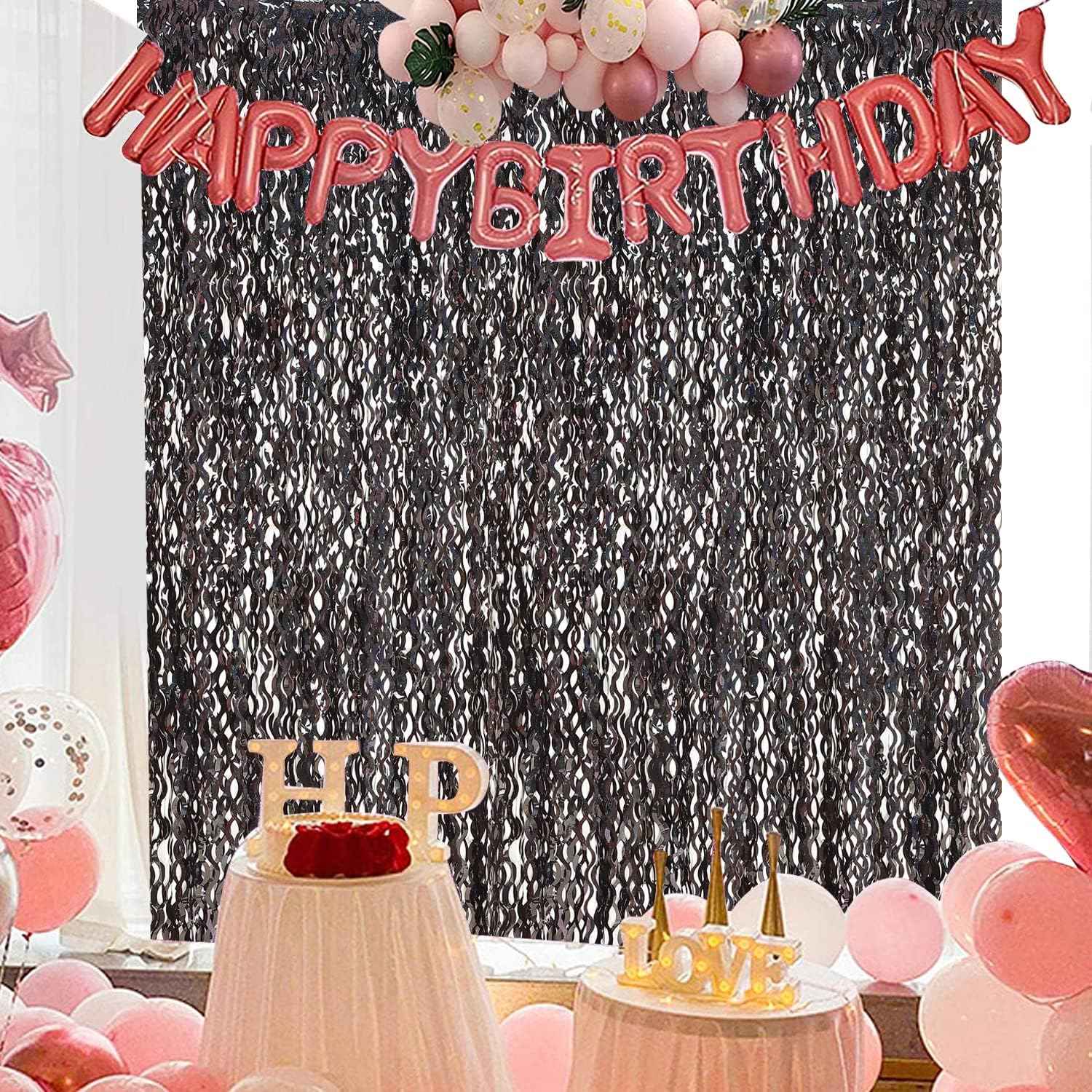 Metallic Tinsel Foil Fringe Curtains with star Party Photo Backdrop Party Streamers for Birthday New Year Eve Wedding Decor