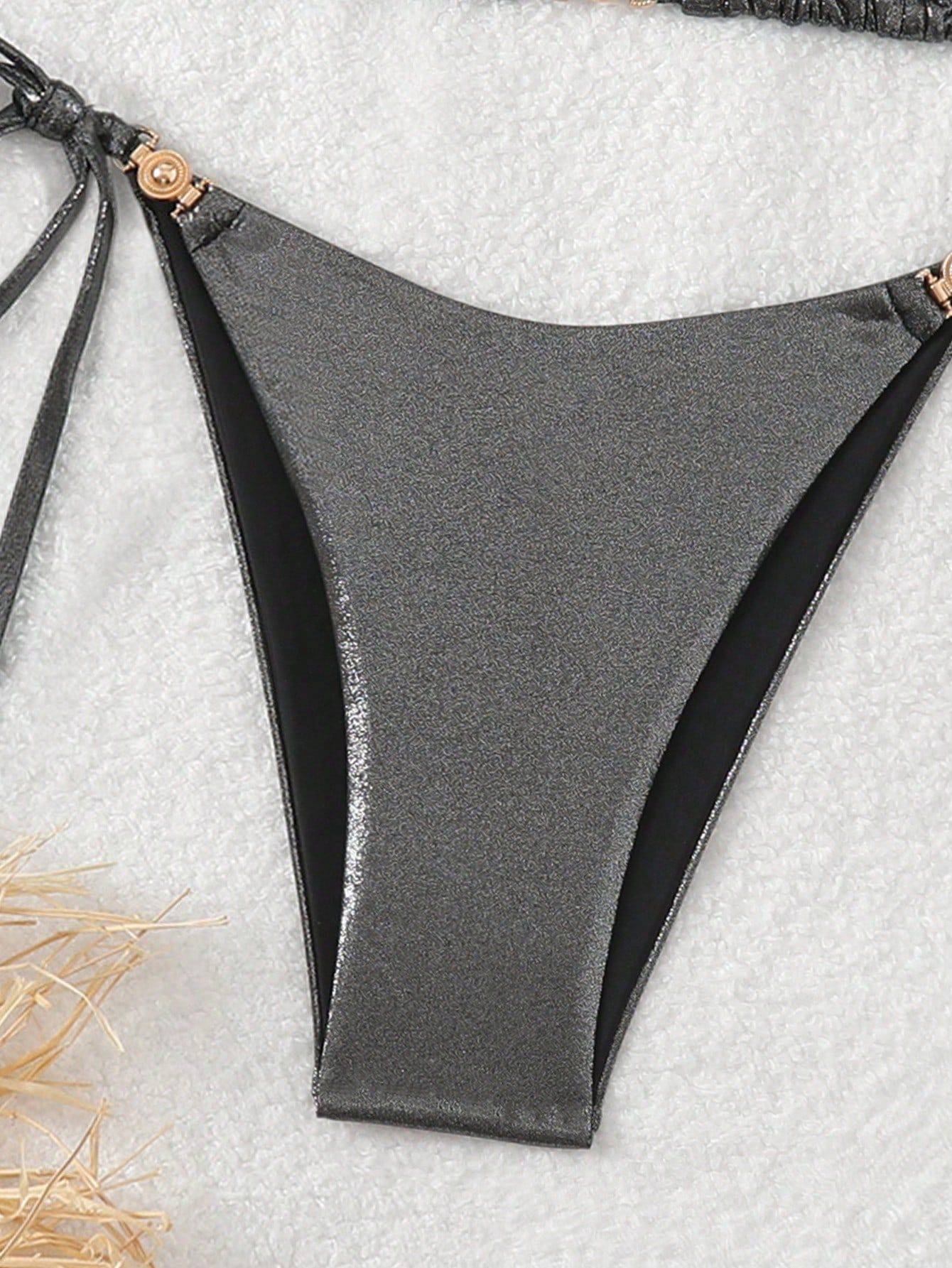 Sexy Black Brozing Bikini Set Women Summer Push Up Bra Tie Side Thong Swimsuit Beach Bathing Suit Holiday Swimwear Biquini