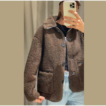 ? Fashion Double Sided Solid Jacket Women Lapel Collar Single Breasted Long Sleeve Coats 2025 Autumn New Lady Utility Outerwear