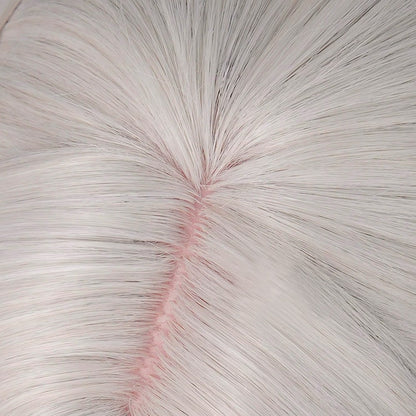 Short Straight White Bun Clip Synthetic Wig Middle Part Anime Game Cosplay Wig Heat Resistant for Daily Party