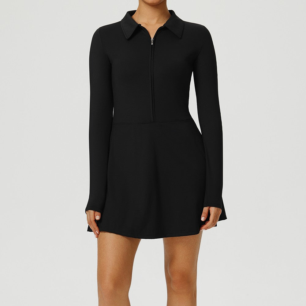 Yoga Long Sleeved Dress Women's Long Sleeved Zipper Skirt Breathable Gym Outdoor Running Yoga Tennis Skirt Quick-Dry Tracksuits.