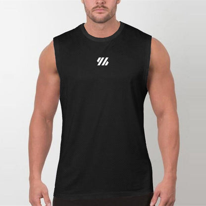 Mens Running Sleeveless Sport Tank Tops Gym Bodybuilding Fitness Workout Muscle Vests Mesh Cool Breathable Quick Dry T-Shirts