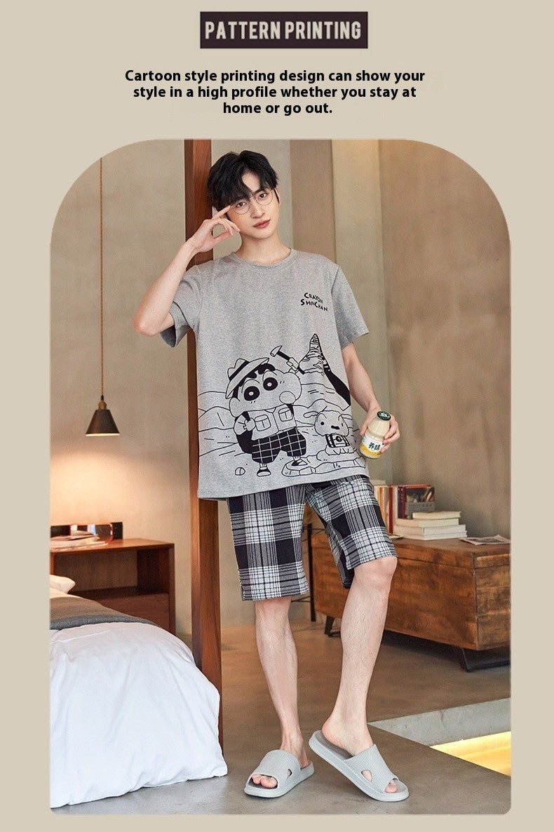 2 Piece Set Sleepwear Men Large Size Youth Pajamas Striped Bear Home Wear Man Nightwear Loungewear Comforts Breathable Casual