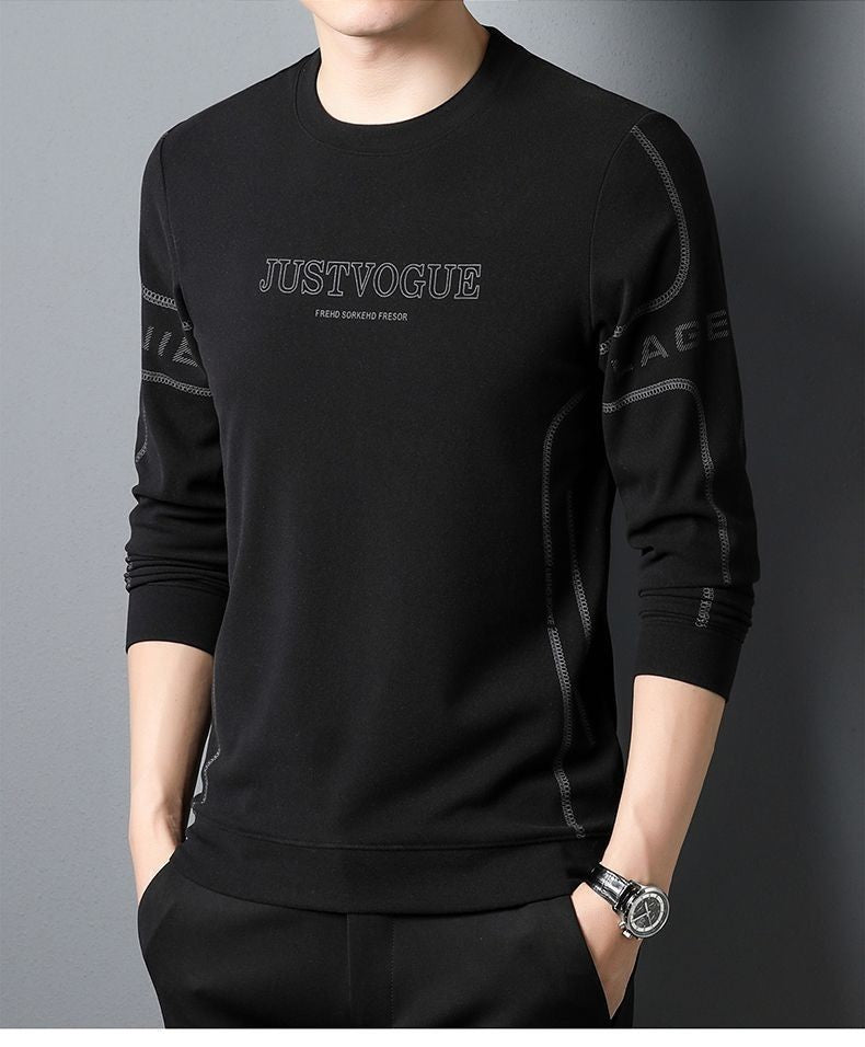 Round Neck Pullover Sweatshirt Men Thermal Underwear Double Fleece Lining Long Sleeve T-Shirt Casual