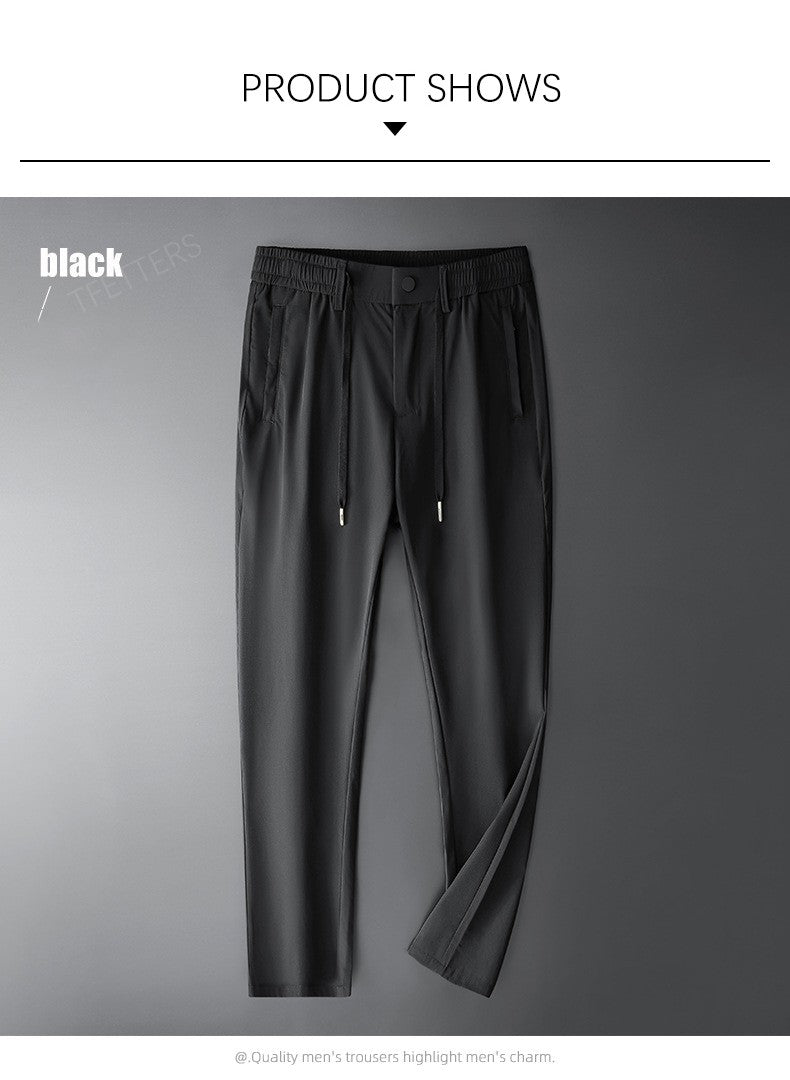 TFETTERS Brand Summer Men Pants New Elastic Waist Casual Solid Color Pants Ice Silk Thin Straight Breathable Loose Sweatpant Men