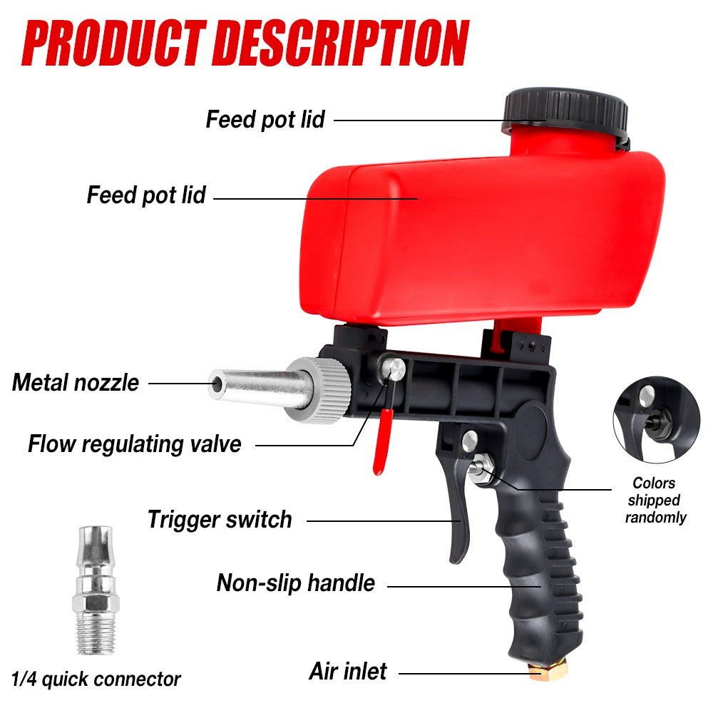 Pistola de Jato de Areia Ajustável 90psi Máquina de Jato de Areia Portátil para Casa Jato de Areia Gravitacional Pneumática Conjunto de Pistola Pequena Portátil Ferramenta a Ar