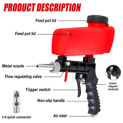 Pistola de Jato de Areia Ajustável 90psi Máquina de Jato de Areia Portátil para Casa Jato de Areia Gravitacional Pneumática Conjunto de Pistola Pequena Portátil Ferramenta a Ar