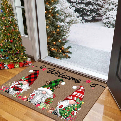 VIKAMA Christmas Elf Living Room & Bedroom Door Mat-Winter Holiday Decor With Anti-Slip Soft Material, Machine Washable