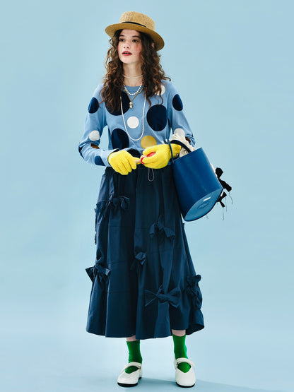 imakokoni 2025 Early Autumn Artistic Washed Braided Bow Half-Dress Casual Retro Women's A-Line Skirt255188