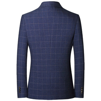 2025 Spring  Autumn New Blue Checkered Non-iron Suit Jackets for Men,black Light Business Casual Men Blazer Slim Fit, Asian Size