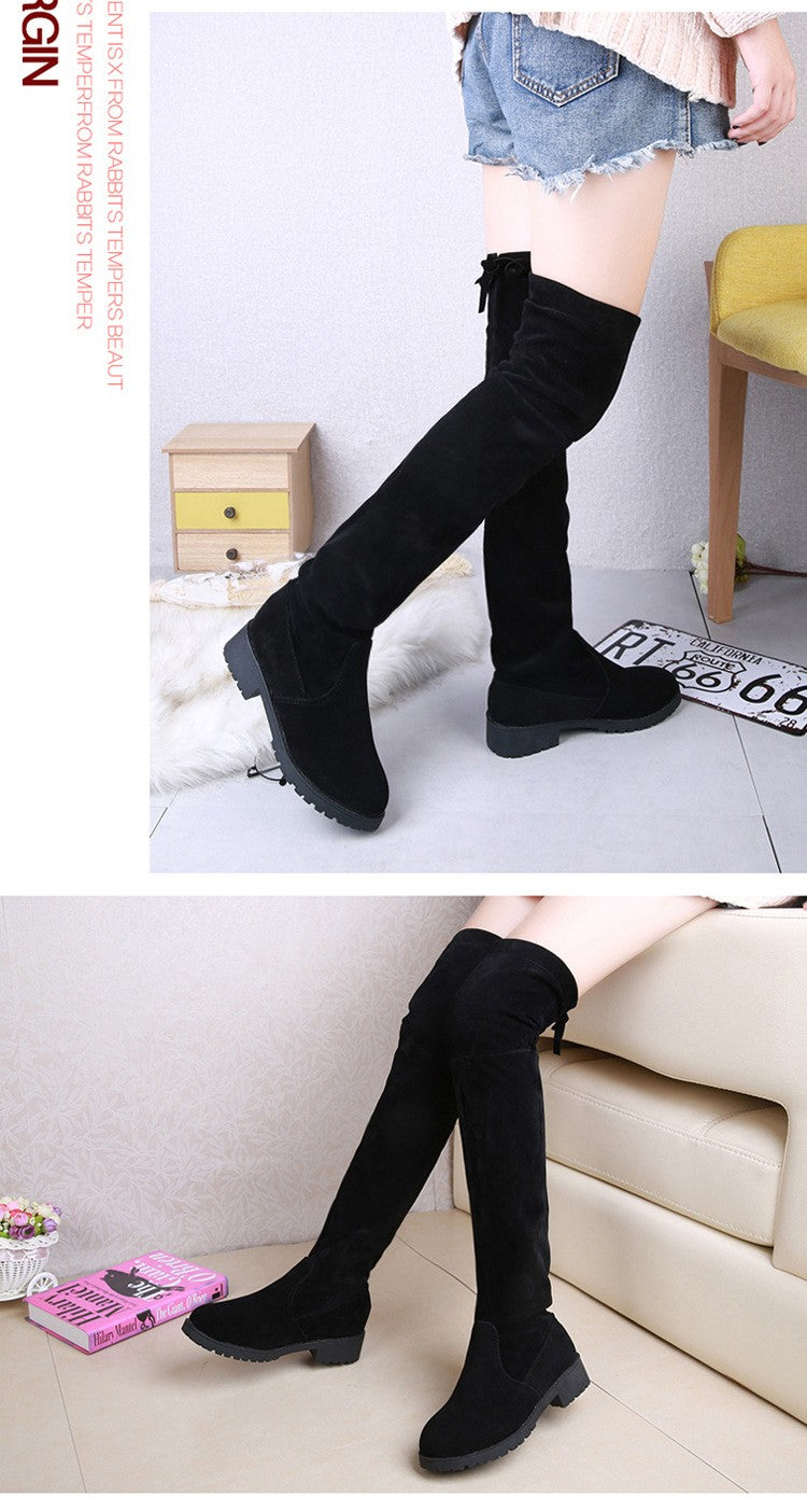 Winter women new knee high boots Outdoor suede antislip shoe Roundtoe casual elastic boot Comfortable fashion ladies shoes Botas